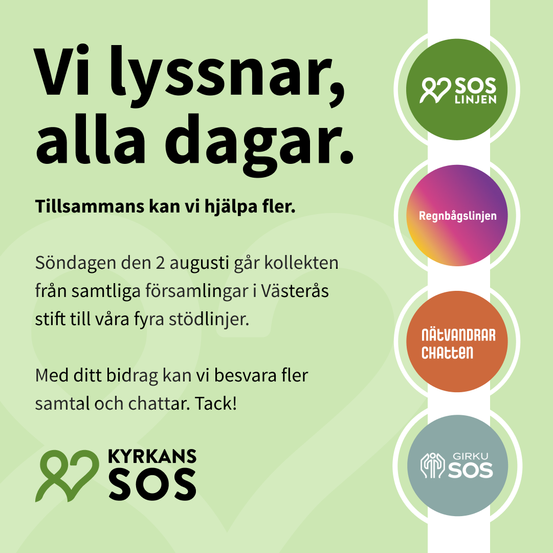 Bild som upplyser om stiftskollekt i västerås augusti 2026