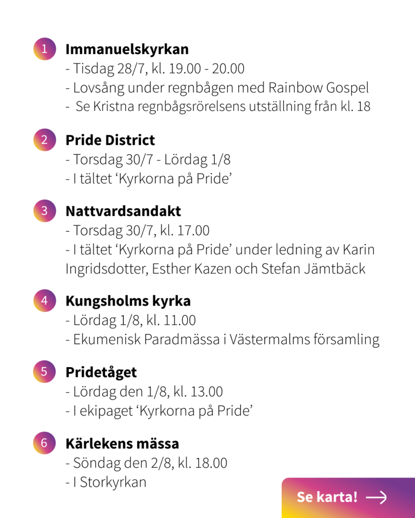 En bild som visar vart du kan träffa Regnbågslinjen under Stockholm Pride 2026