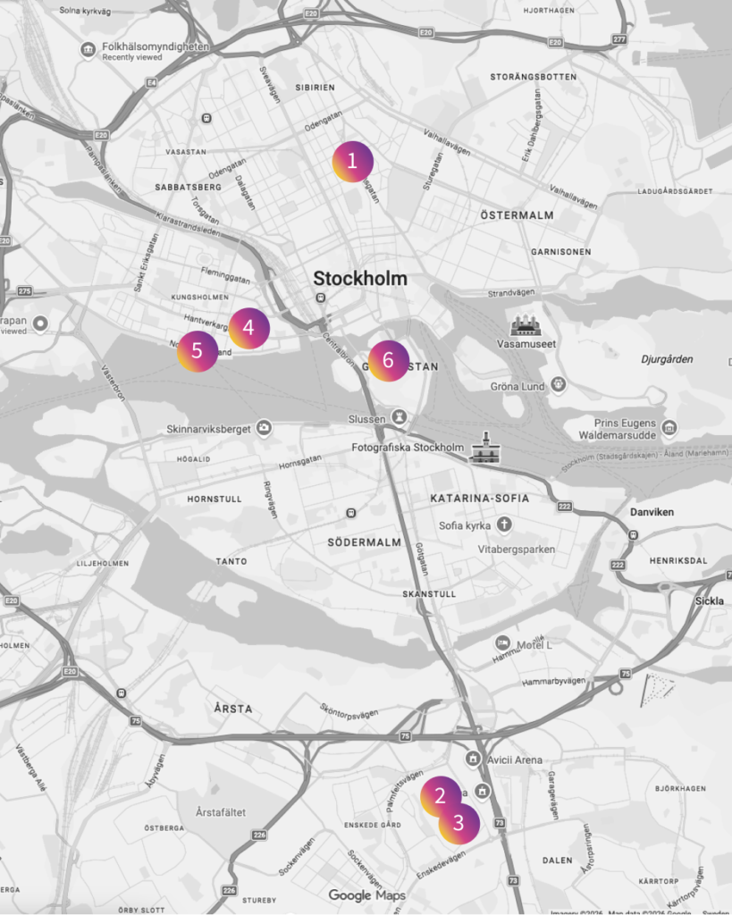 En kartbild som visar vart du kan träffa Regnbågslinjen under Stockholm Pride 2026